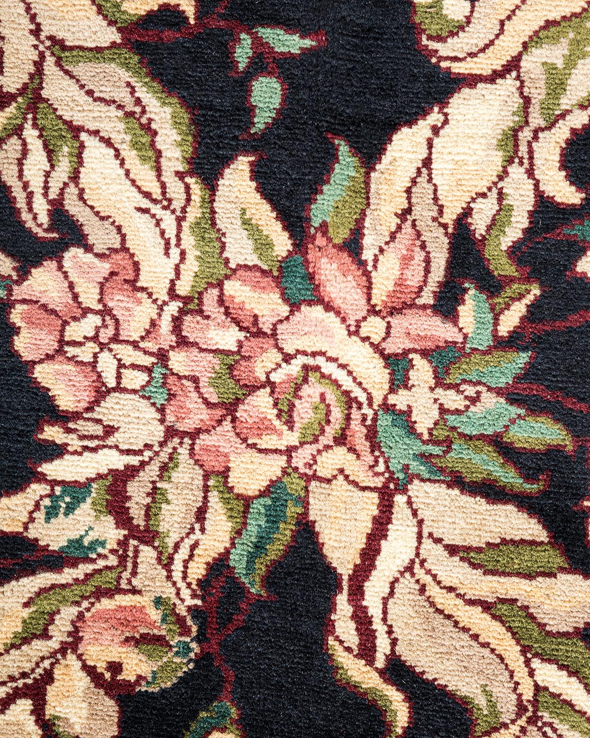XXIe siècle et contemporain Tapis traditionnel Mogul noir unique fait à la main, unique en son genre en vente