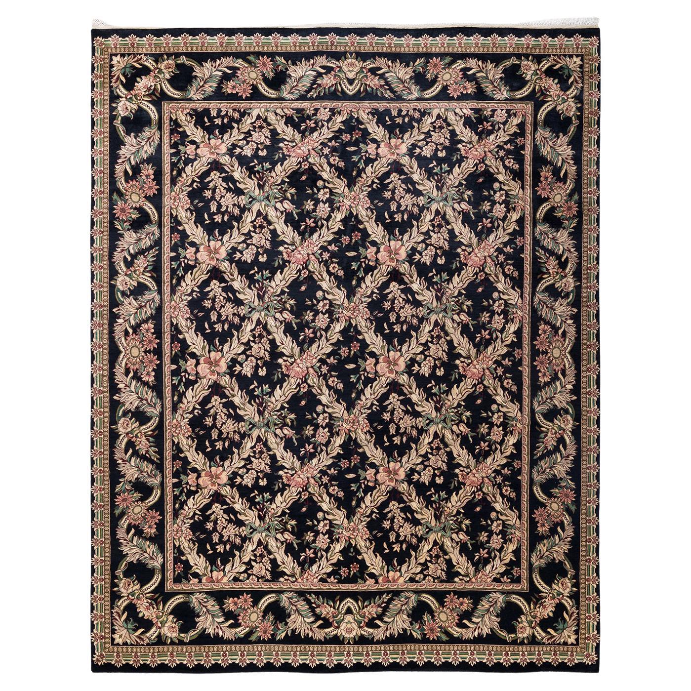 One-of-a-Kind Hand Made Traditional Mogul Black Area Rug For Sale