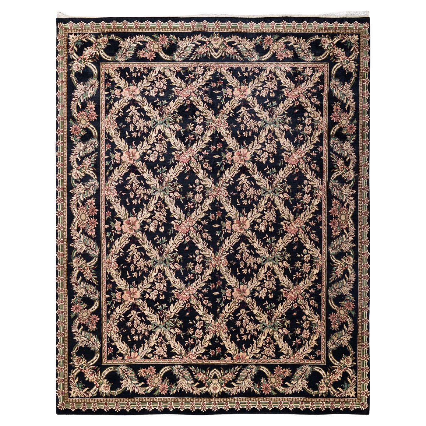 One-of-a-Kind Hand Made Traditional Mogul Black Area Rug