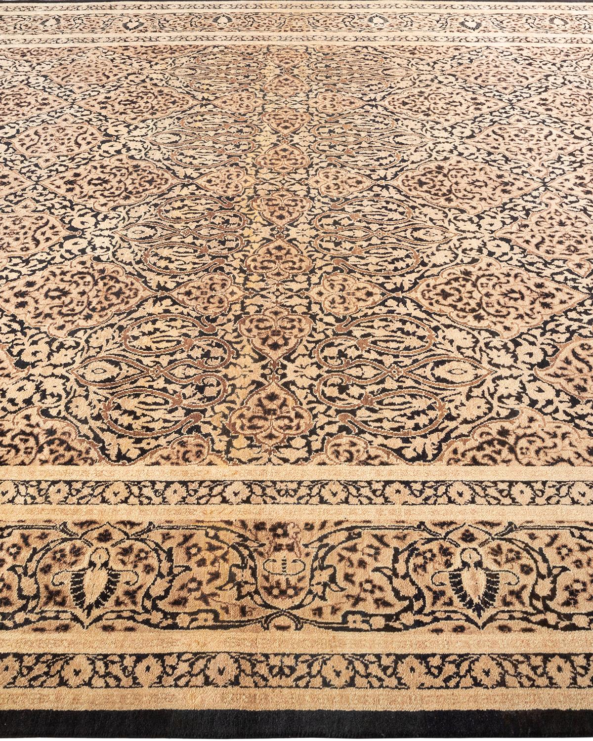XXIe siècle et contemporain Tapis traditionnel Mogul noir, unique en son genre, fait à la main en vente