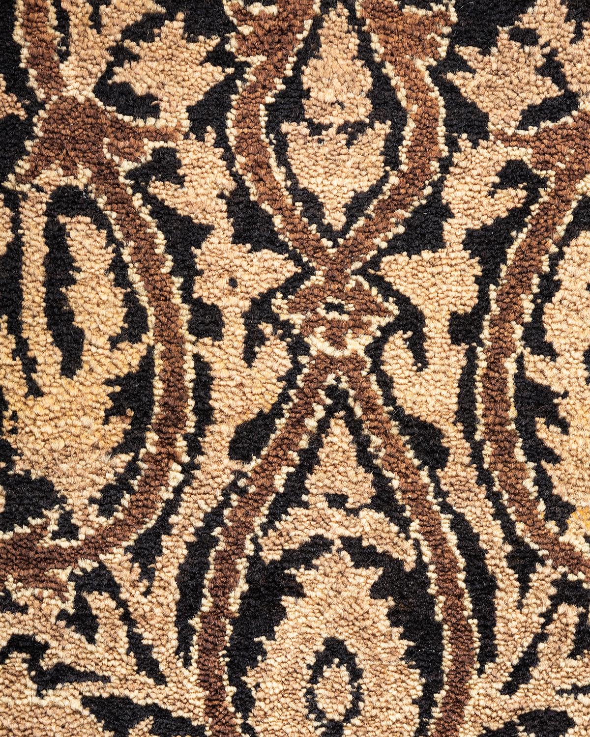 Laine Tapis traditionnel Mogul noir, unique en son genre, fait à la main en vente