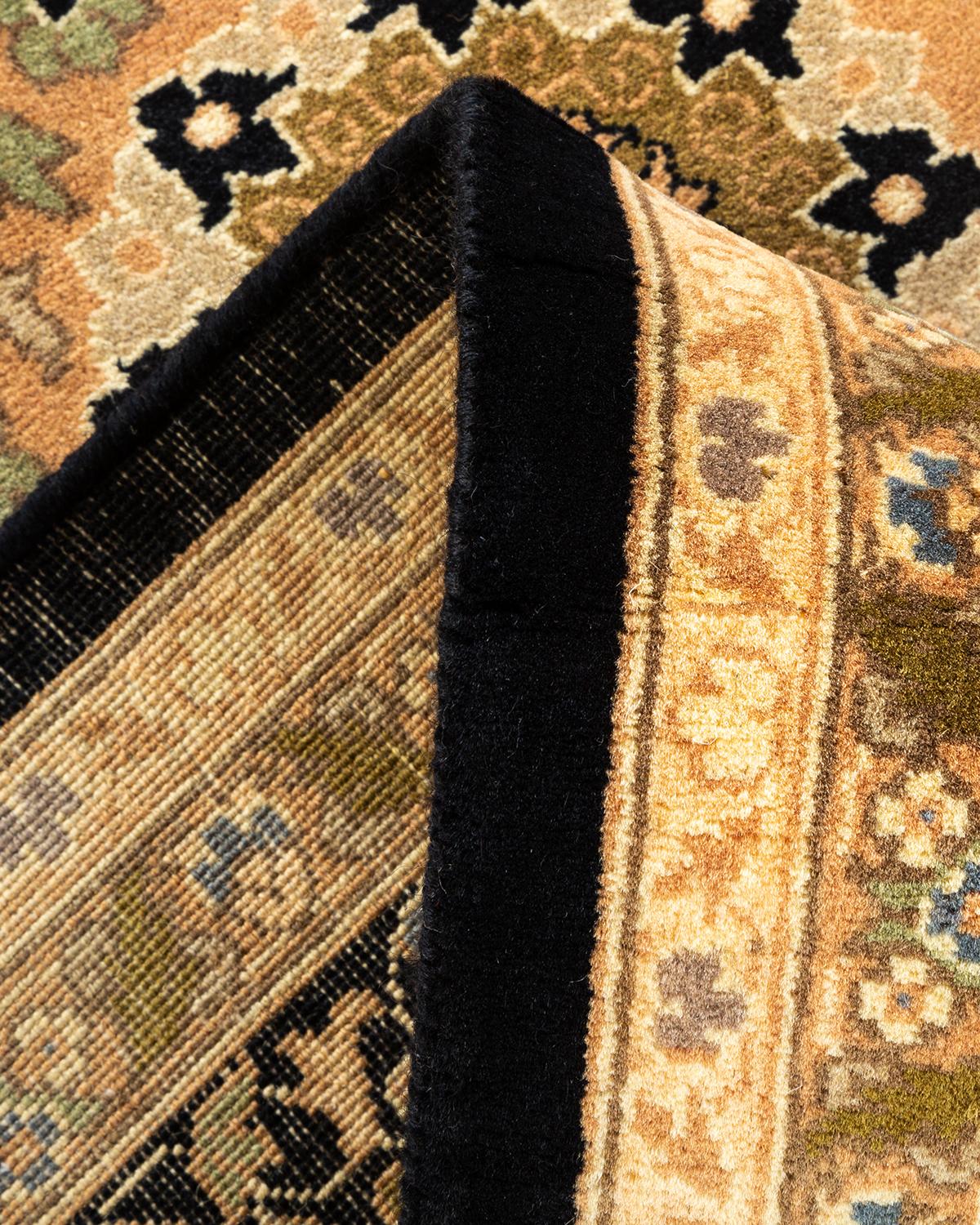 Hand-Knotted One-of-a-kind Hand Made Traditional Mogul Black Area Rug For Sale