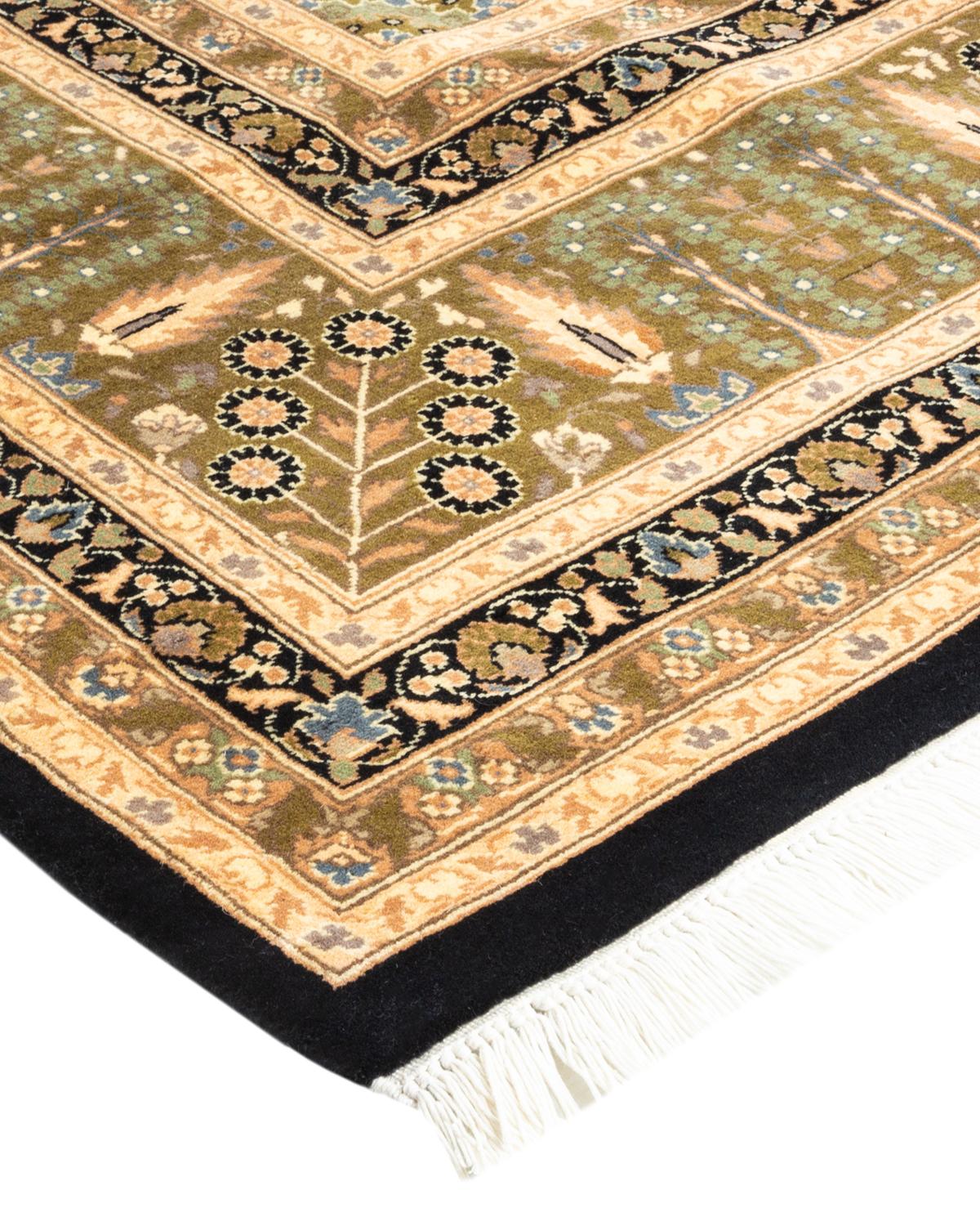 One-of-a-kind Hand Made Traditional Mogul Black Area Rug For Sale 1