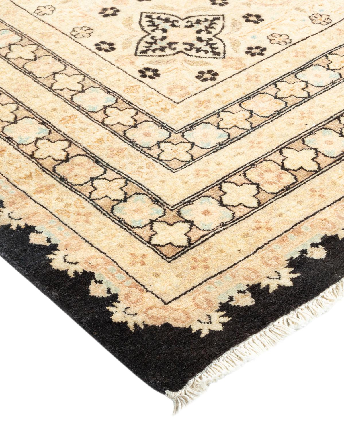 Wool One-of-a-Kind Hand Made Traditional Mogul Black Area Rug For Sale