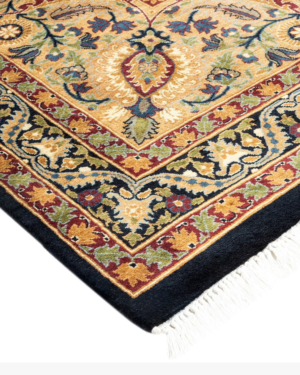 Wool One-of-a-kind Hand Made Traditional Mogul Black Area Rug For Sale