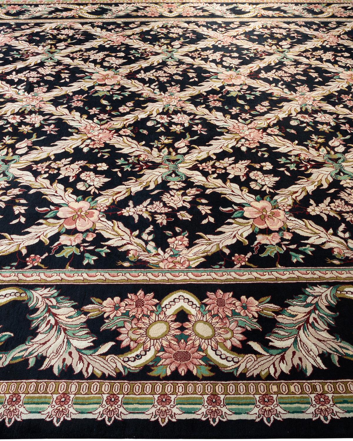 One-of-a-Kind Hand Made Traditional Mogul Black Area Rug In New Condition For Sale In Norwalk, CT