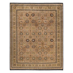 Tapis traditionnel Mogul noir unique fait à la main, unique en son genre