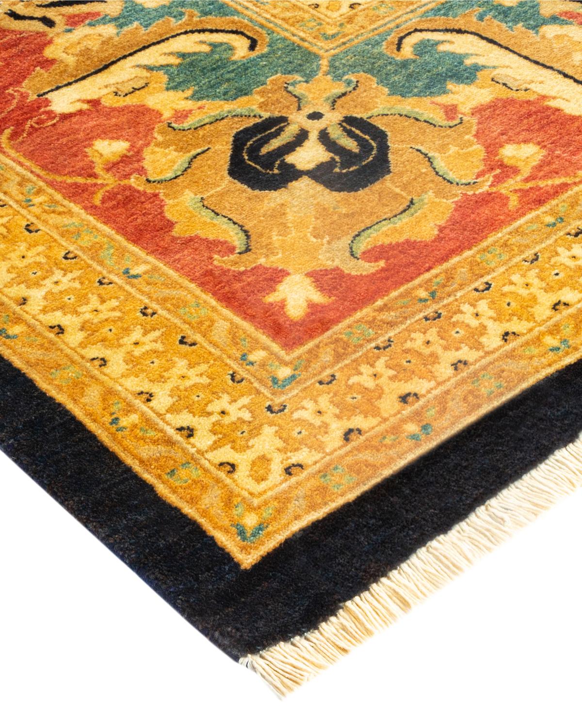 Noué à la main Tapis traditionnel Mogul bleu unique en son genre fait à la main en vente