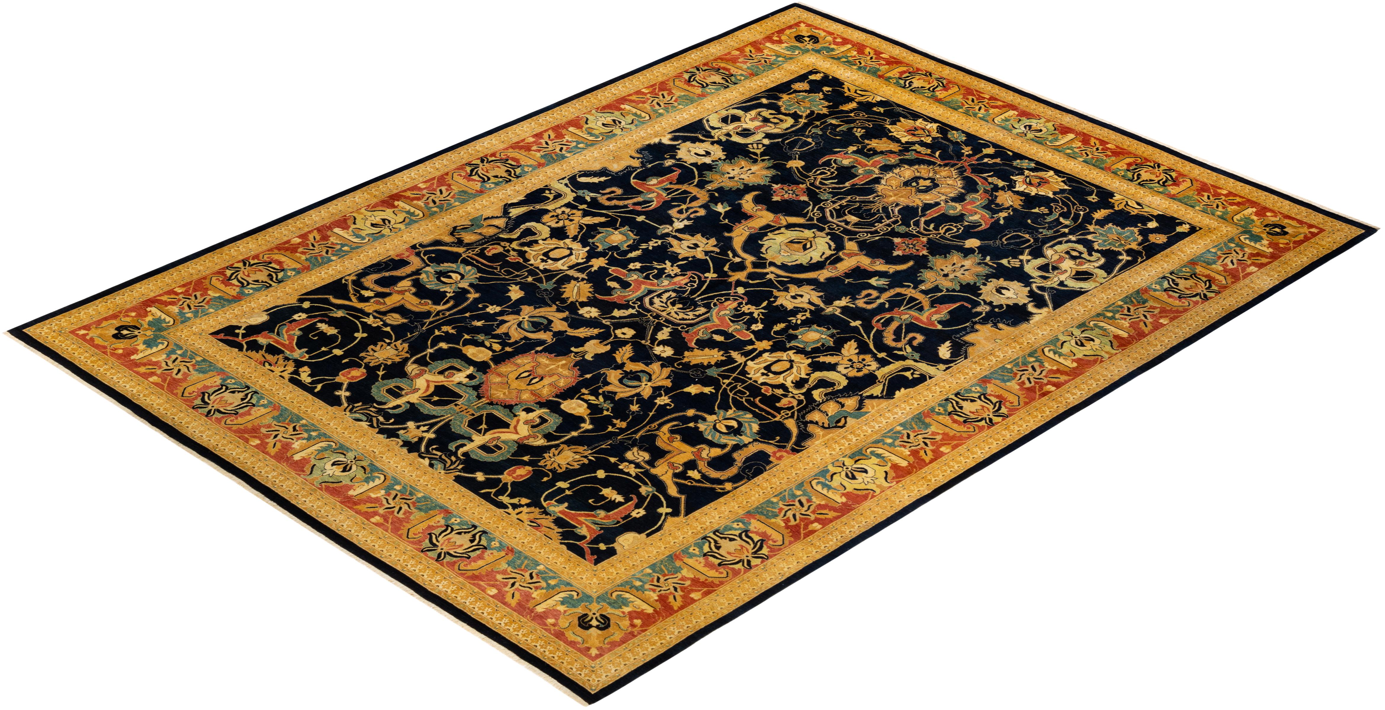 Tapis traditionnel Mogul bleu unique en son genre fait à la main Neuf - En vente à Norwalk, CT