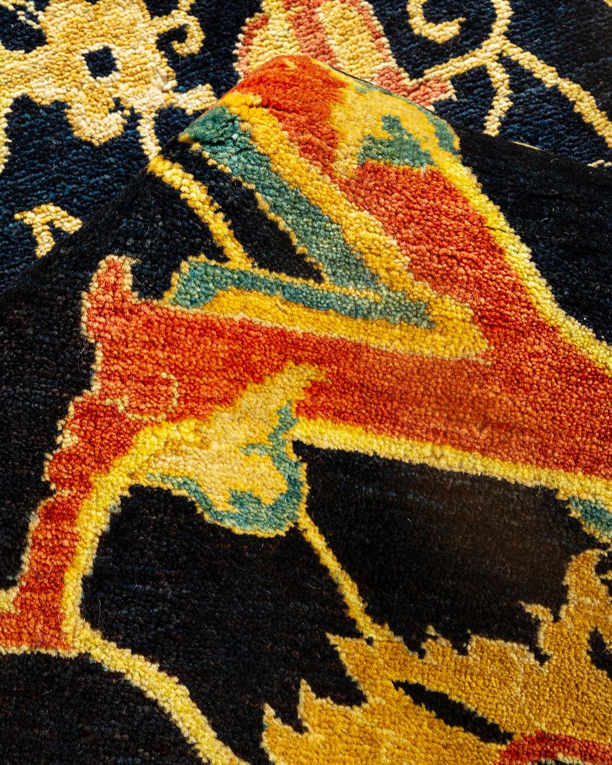 XXIe siècle et contemporain Tapis traditionnel Mogul bleu unique en son genre fait à la main en vente
