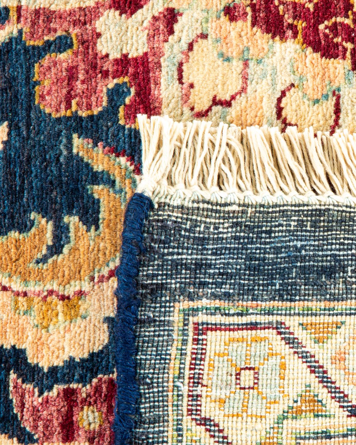 Hand-Knotted One-of-a-Kind Hand Made Traditional Mogul Blue Area Rug For Sale