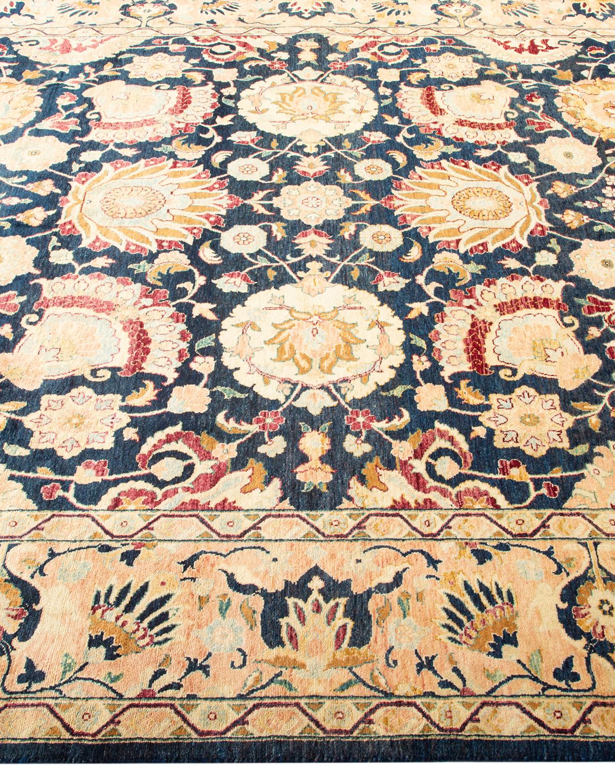 One-of-a-Kind Hand Made Traditional Mogul Blue Area Rug In New Condition For Sale In Norwalk, CT