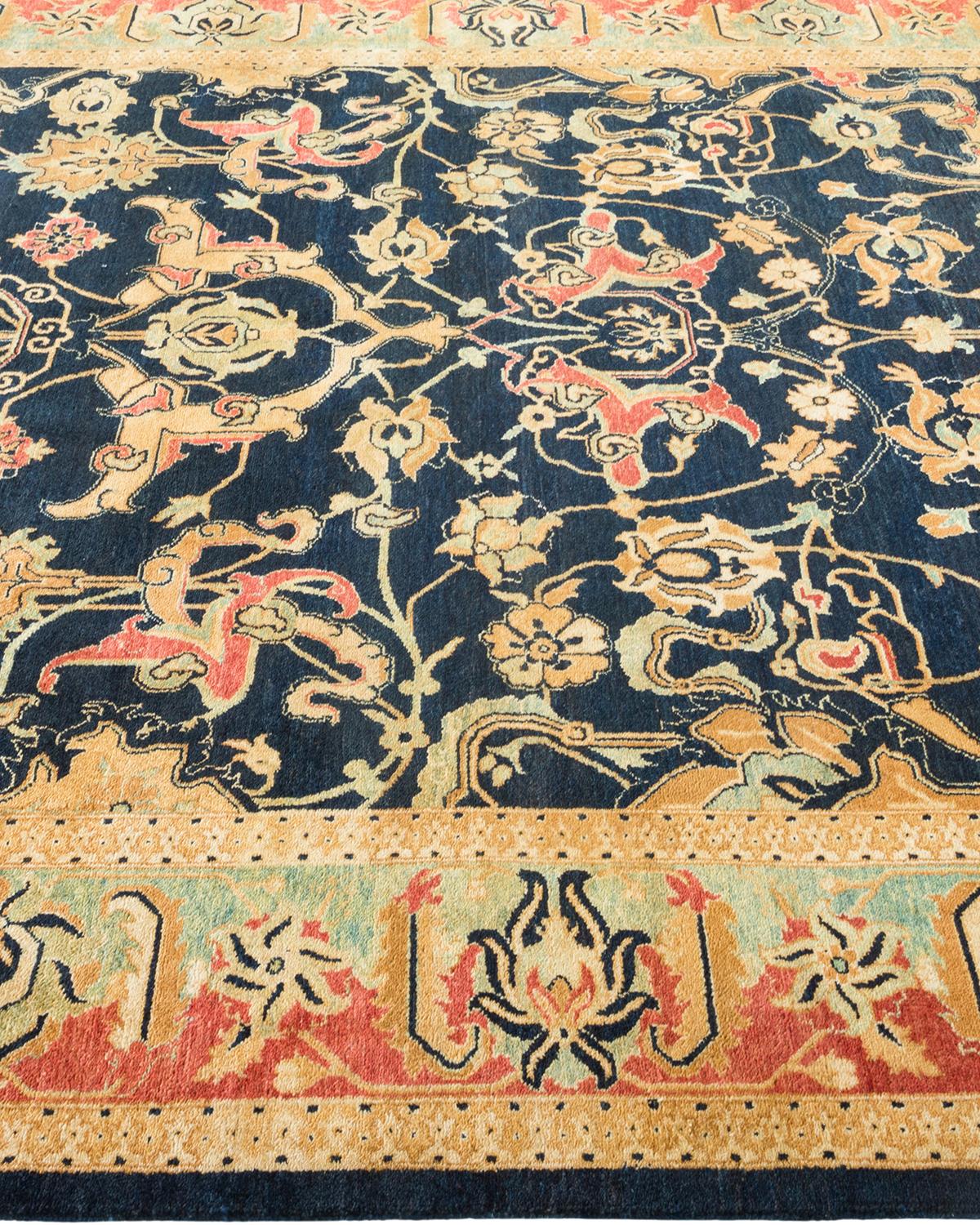 One-of-a-Kind Hand Made Traditional Mogul Blue Area Rug In New Condition For Sale In Norwalk, CT