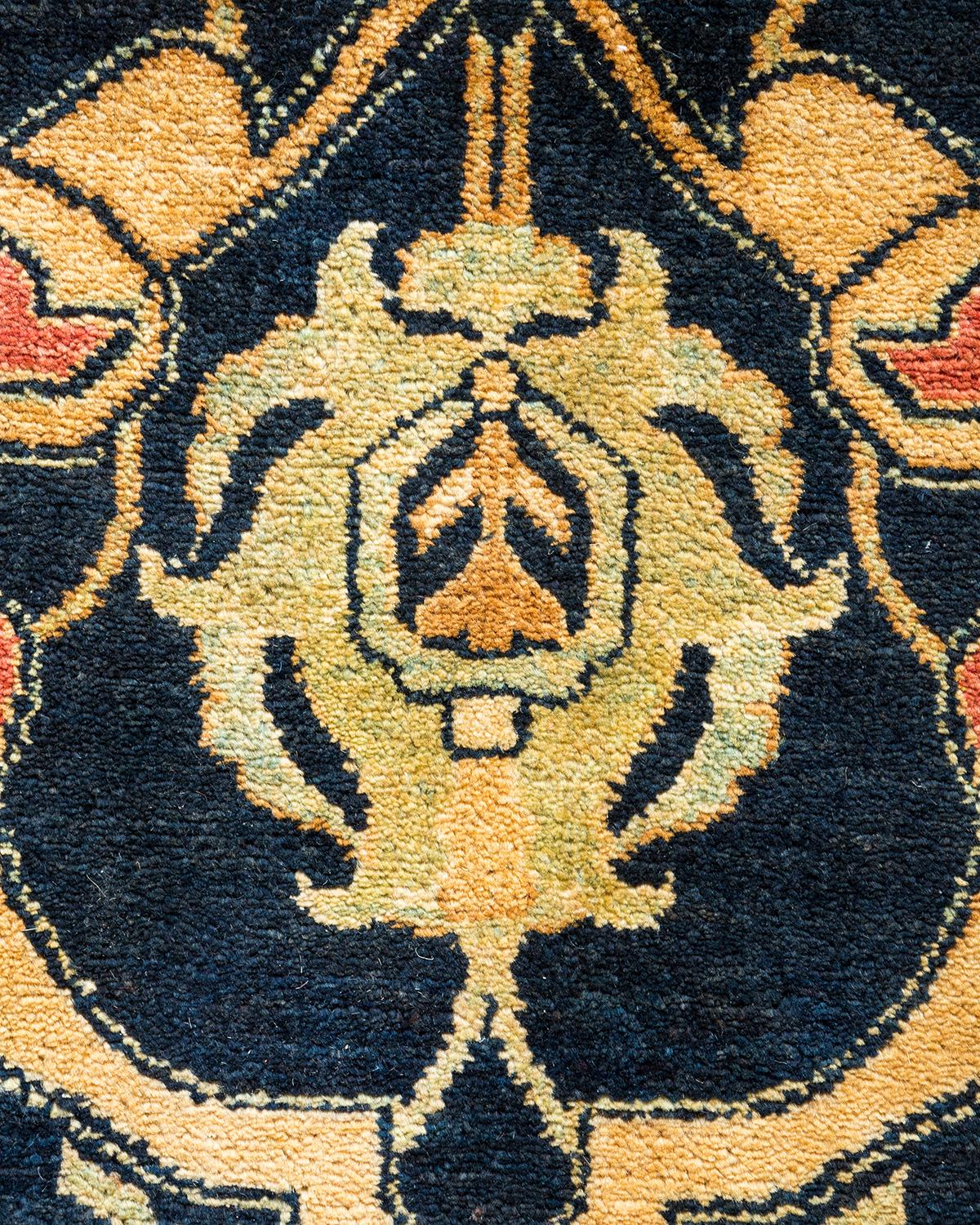 Contemporary One-of-a-Kind Hand Made Traditional Mogul Blue Area Rug For Sale