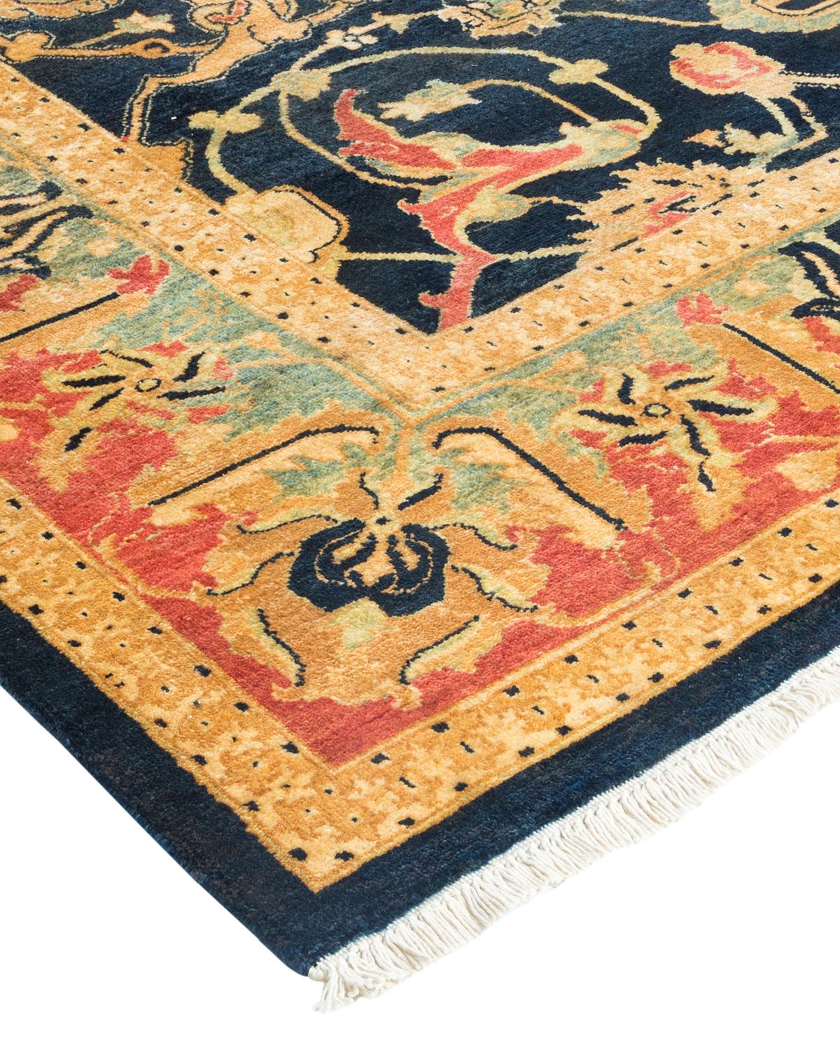 Wool One-of-a-Kind Hand Made Traditional Mogul Blue Area Rug For Sale