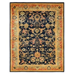Handgefertigter, traditioneller Mogul-Blauer Teppich, Unikat