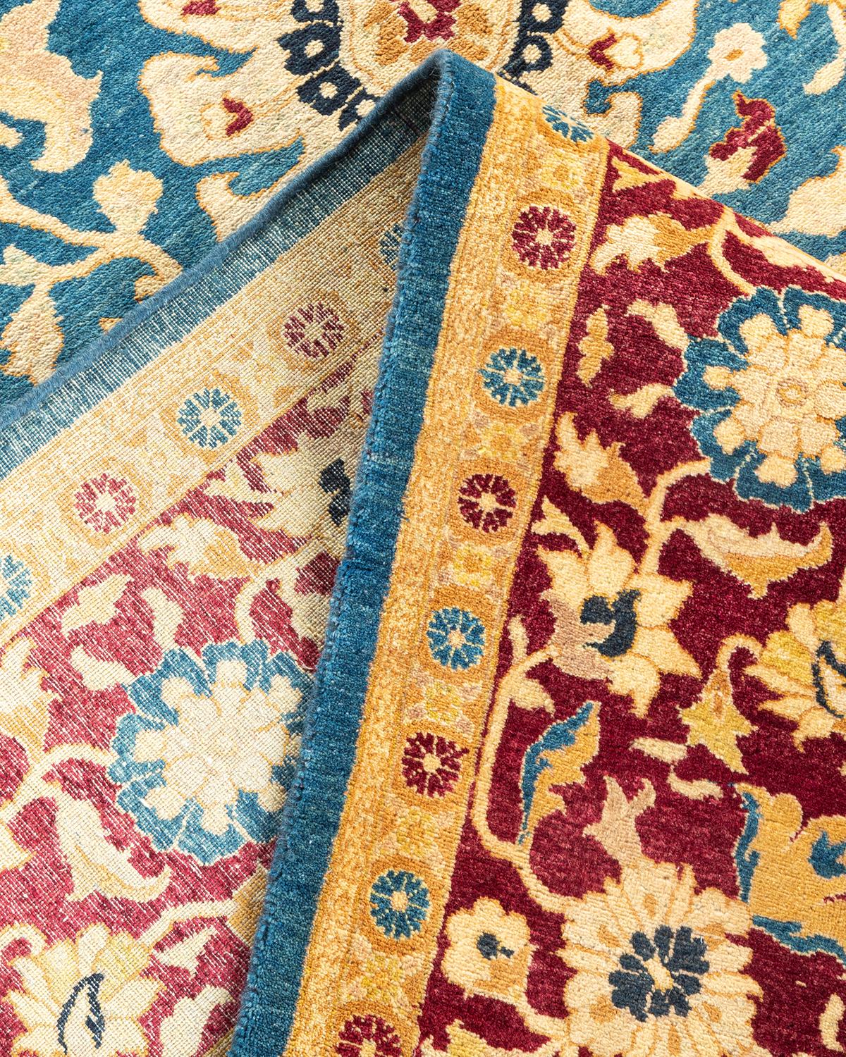 Handgefertigter, traditioneller Mogul-Blauer Teppich, Unikat (Pakistanisch) im Angebot