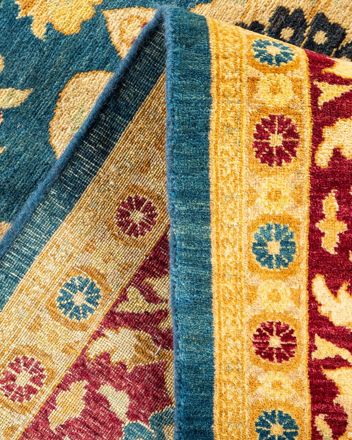 Pakistani One-of-a-Kind Hand Made Traditional Mogul Blue Area Rug For Sale