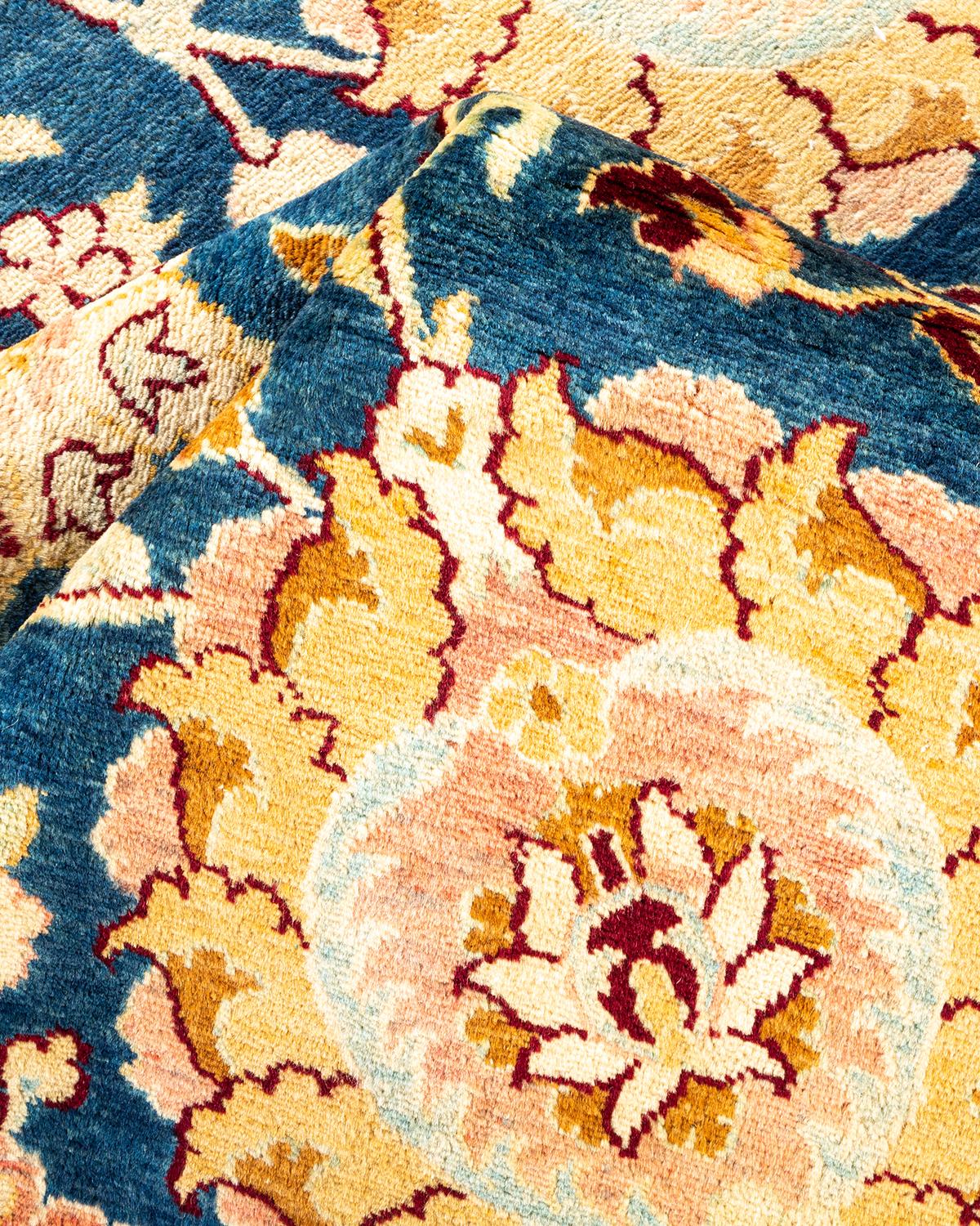 Traditioneller handgefertigter Mogul-Blauer Teppich, Unikat (Pakistanisch) im Angebot