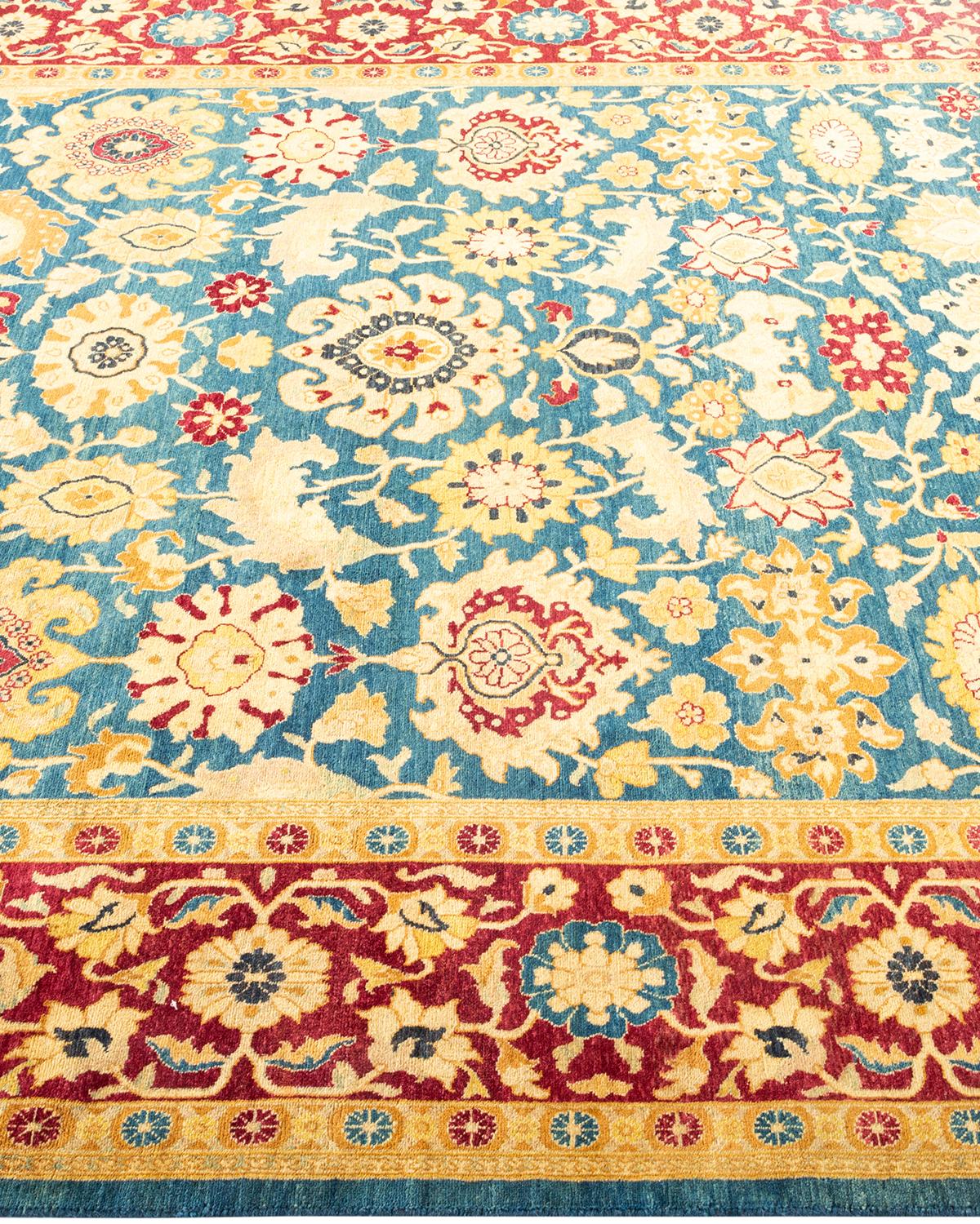 One-of-a-Kind Hand Made Traditional Mogul Blue Area Rug In New Condition For Sale In Norwalk, CT