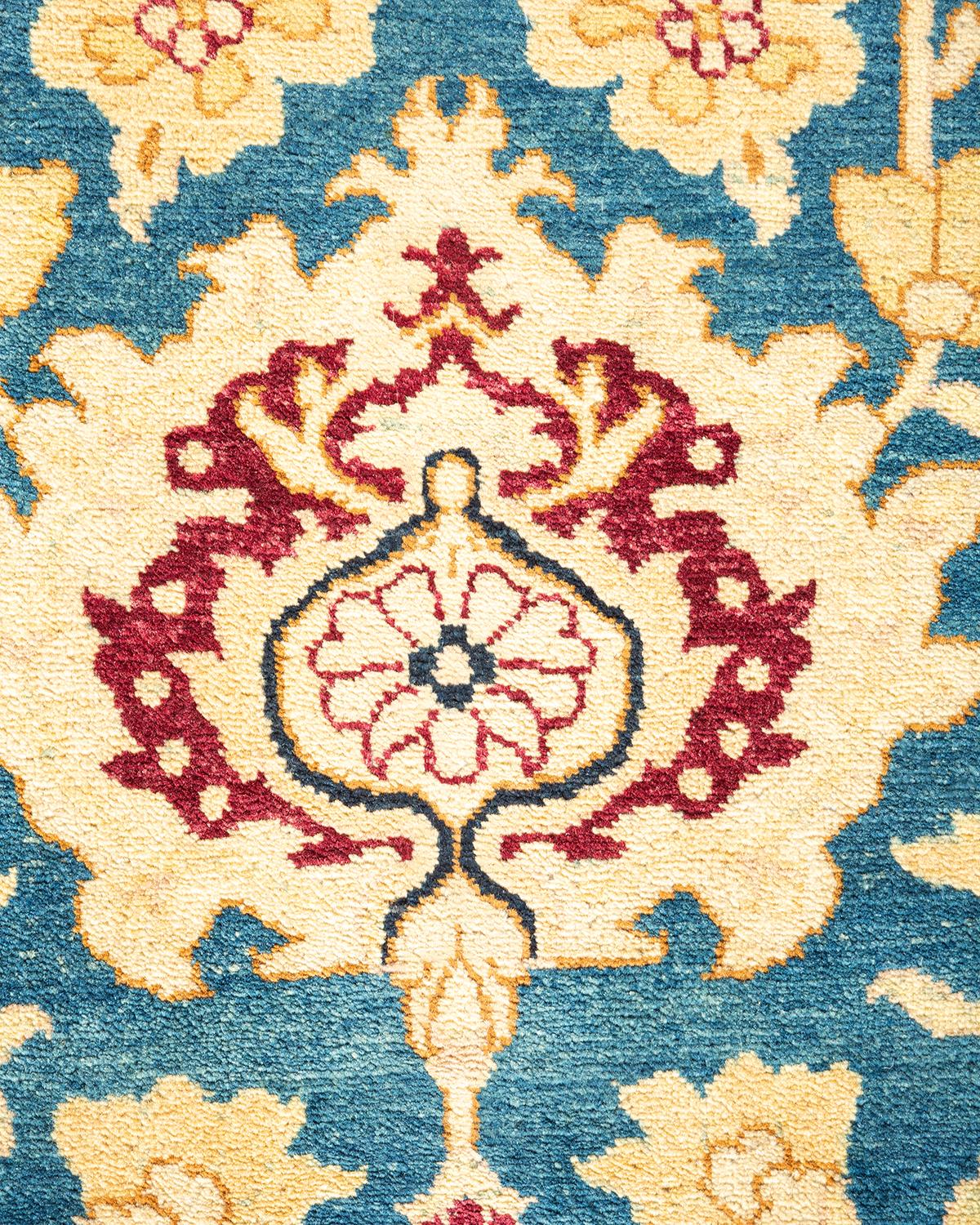 Handgefertigter, traditioneller Mogul-Blauer Teppich, Unikat (21. Jahrhundert und zeitgenössisch) im Angebot