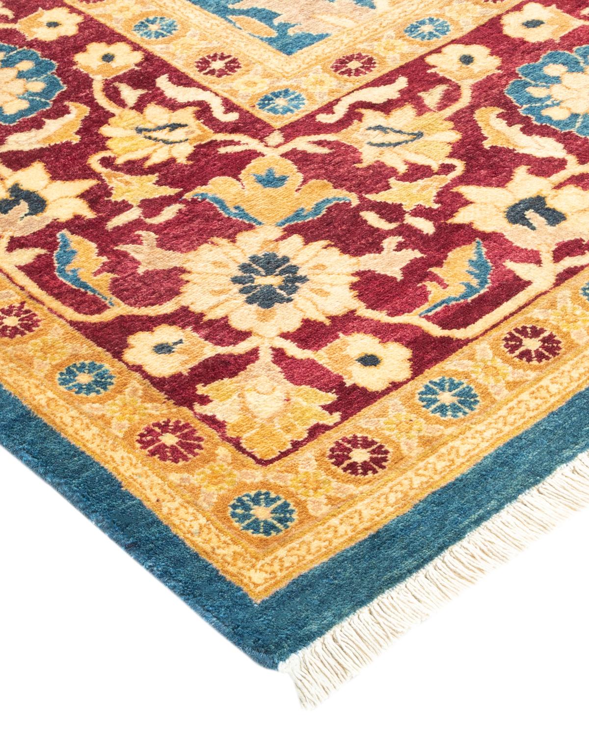 Handgefertigter, traditioneller Mogul-Blauer Teppich, Unikat (Wolle) im Angebot