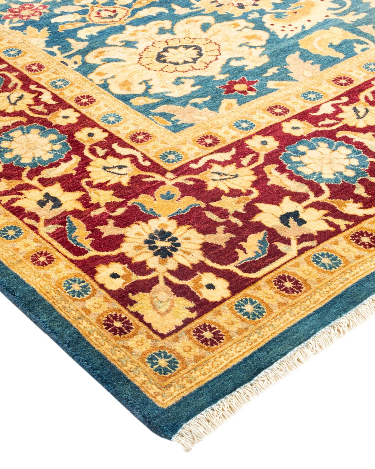Wool One-of-a-Kind Hand Made Traditional Mogul Blue Area Rug For Sale