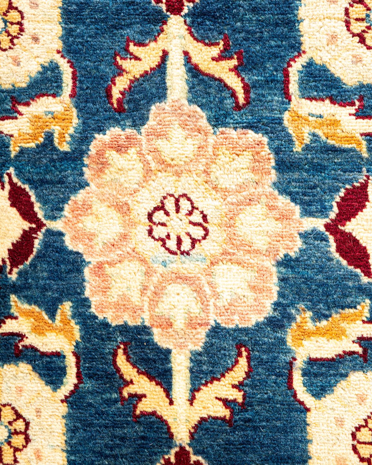 Traditioneller handgefertigter Mogul-Blauer Teppich, Unikat (Wolle) im Angebot