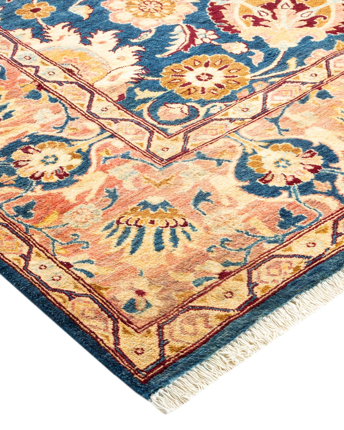 Traditioneller handgefertigter Mogul-Blauer Teppich, Unikat im Angebot 1