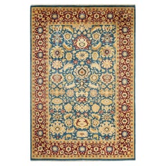 One-of-a-Kind Hand Made Traditional Mogul Blue Area Rug