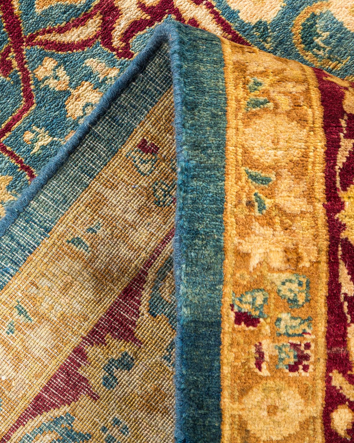 Pakistani One-Of-A-Kind Hand Made Traditional Mogul Blue Area Rug For Sale