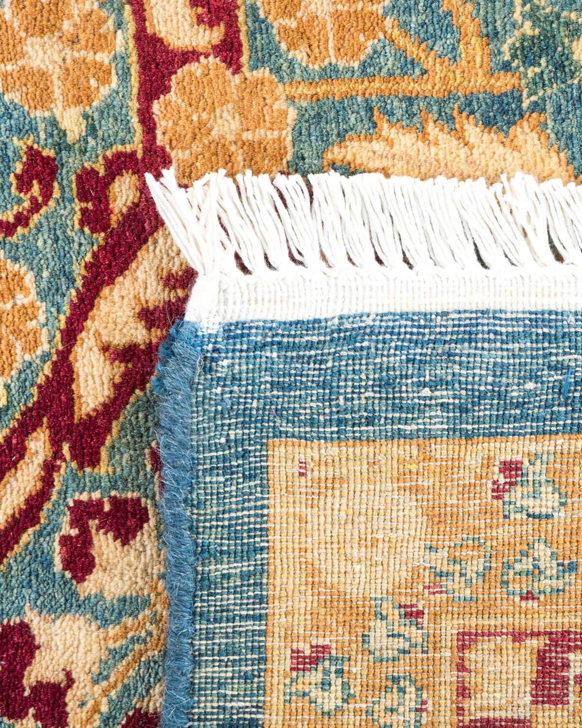 Hand-Knotted One-Of-A-Kind Hand Made Traditional Mogul Blue Area Rug For Sale