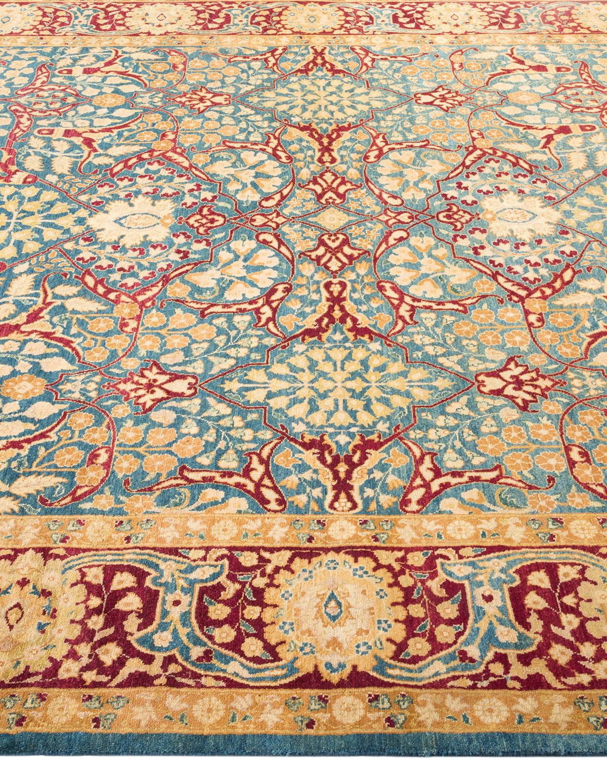 One-Of-A-Kind Hand Made Traditional Mogul Blue Area Rug In New Condition For Sale In Norwalk, CT