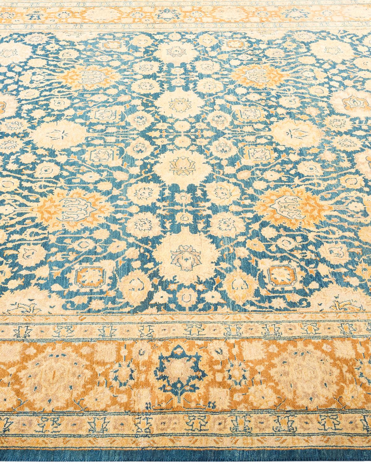 One-Of-A-Kind Hand Made Traditional Mogul Blue Area Rug In New Condition For Sale In Norwalk, CT