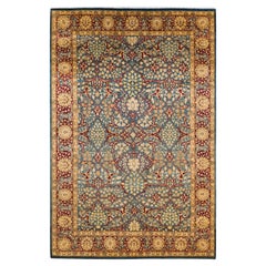 Tapis traditionnel bleu moghol unique fait main, unique en son genre