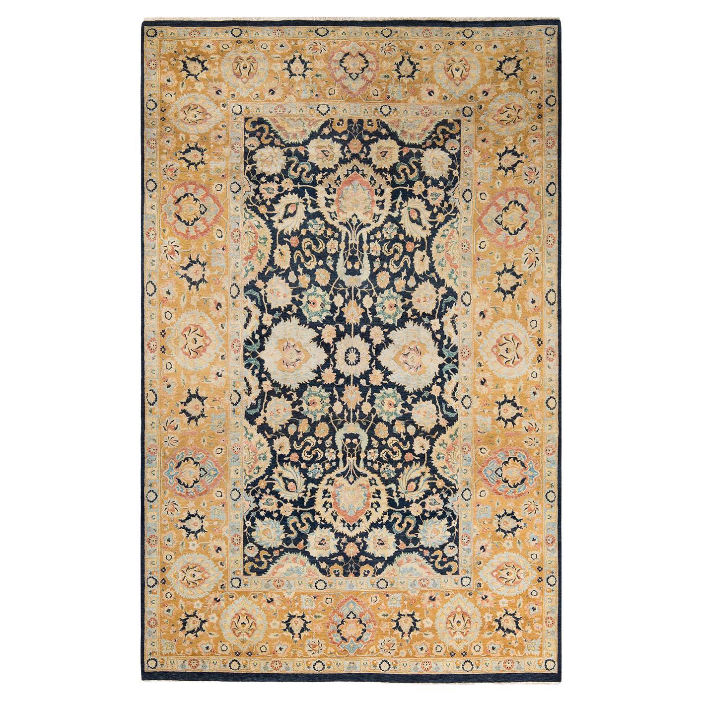 Tapis traditionnel bleu moghol unique fait main, unique en son genre