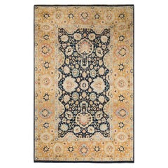 One-Of-A-Kind Hand Made Traditional Mogul Blue Area Rug