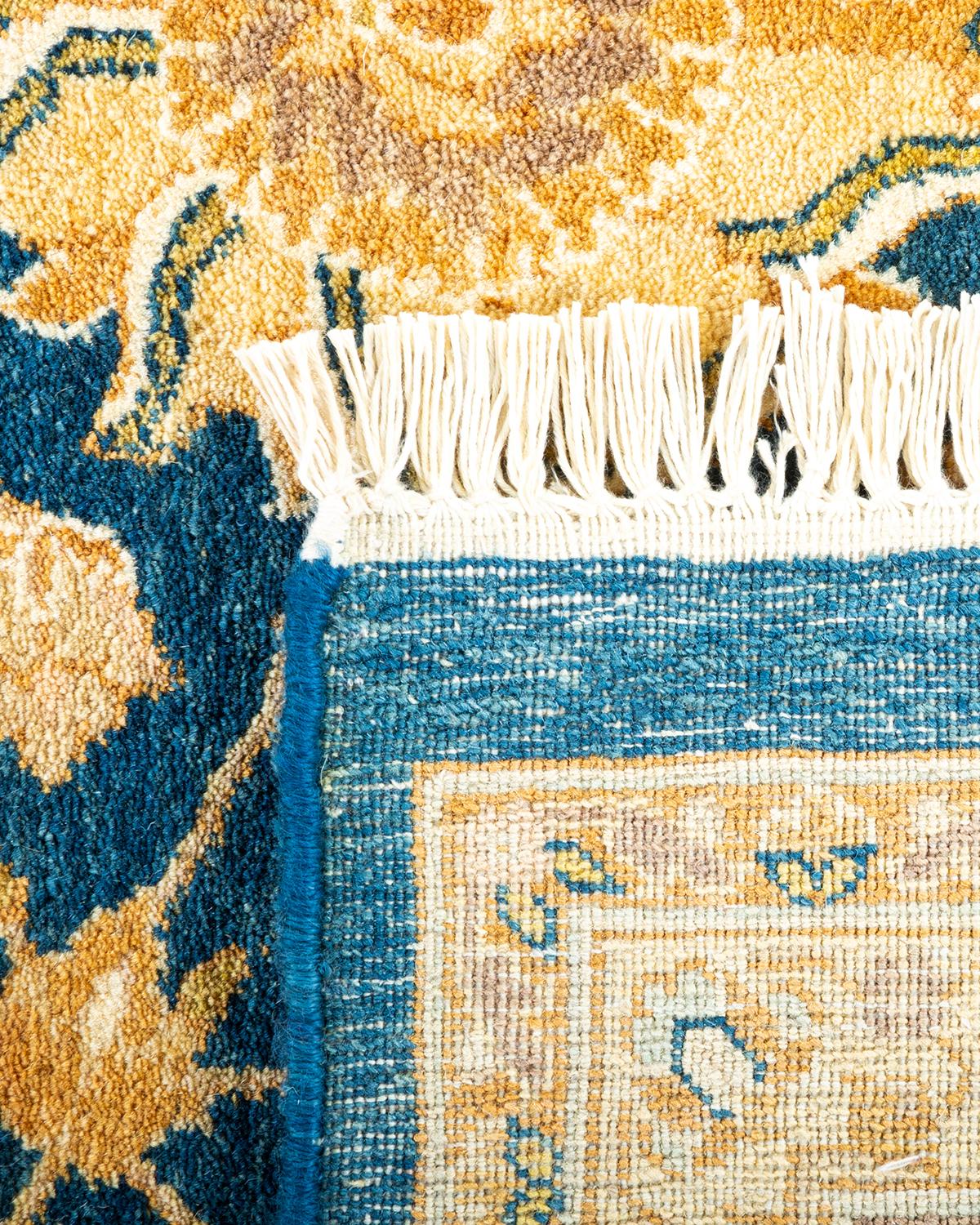 Hand-Knotted One-of-a-kind Hand Made Traditional Mogul Blue Area Rug For Sale