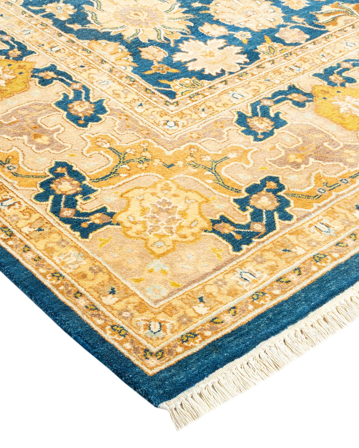 Wool One-of-a-kind Hand Made Traditional Mogul Blue Area Rug For Sale