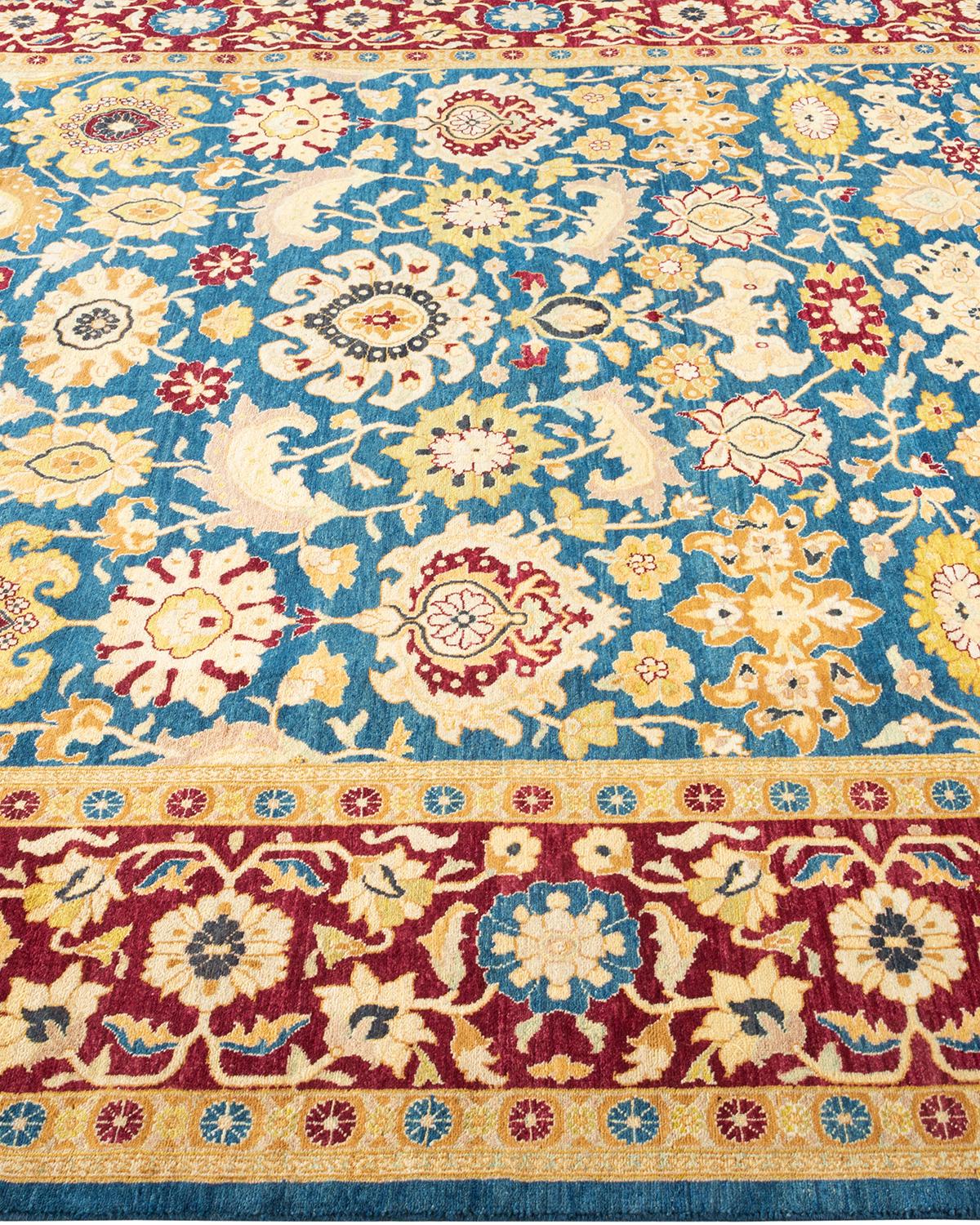 One-Of-A-Kind Hand Made Traditional Mogul Blue Area Rug In New Condition For Sale In Norwalk, CT