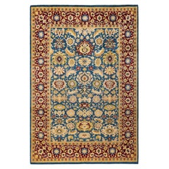 One-Of-A-Kind Hand Made Traditional Mogul Blue Area Rug