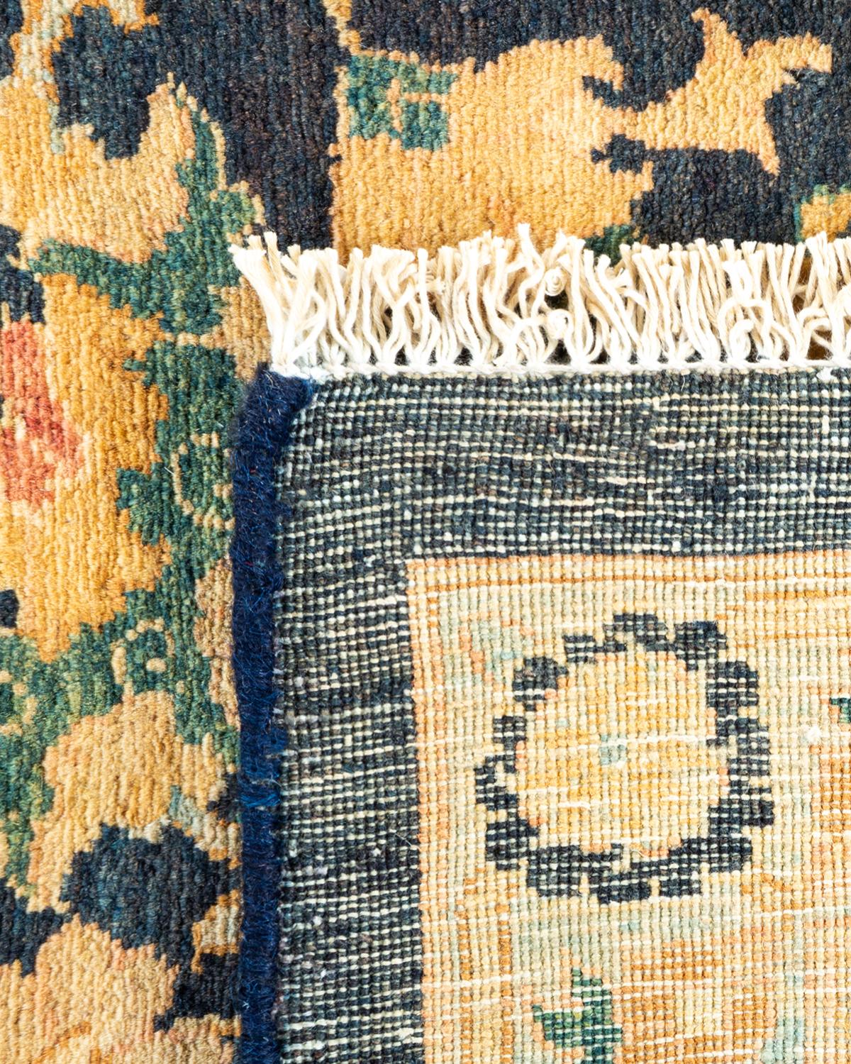 Noué à la main Tapis traditionnel bleu moghol unique fait main, unique en son genre en vente