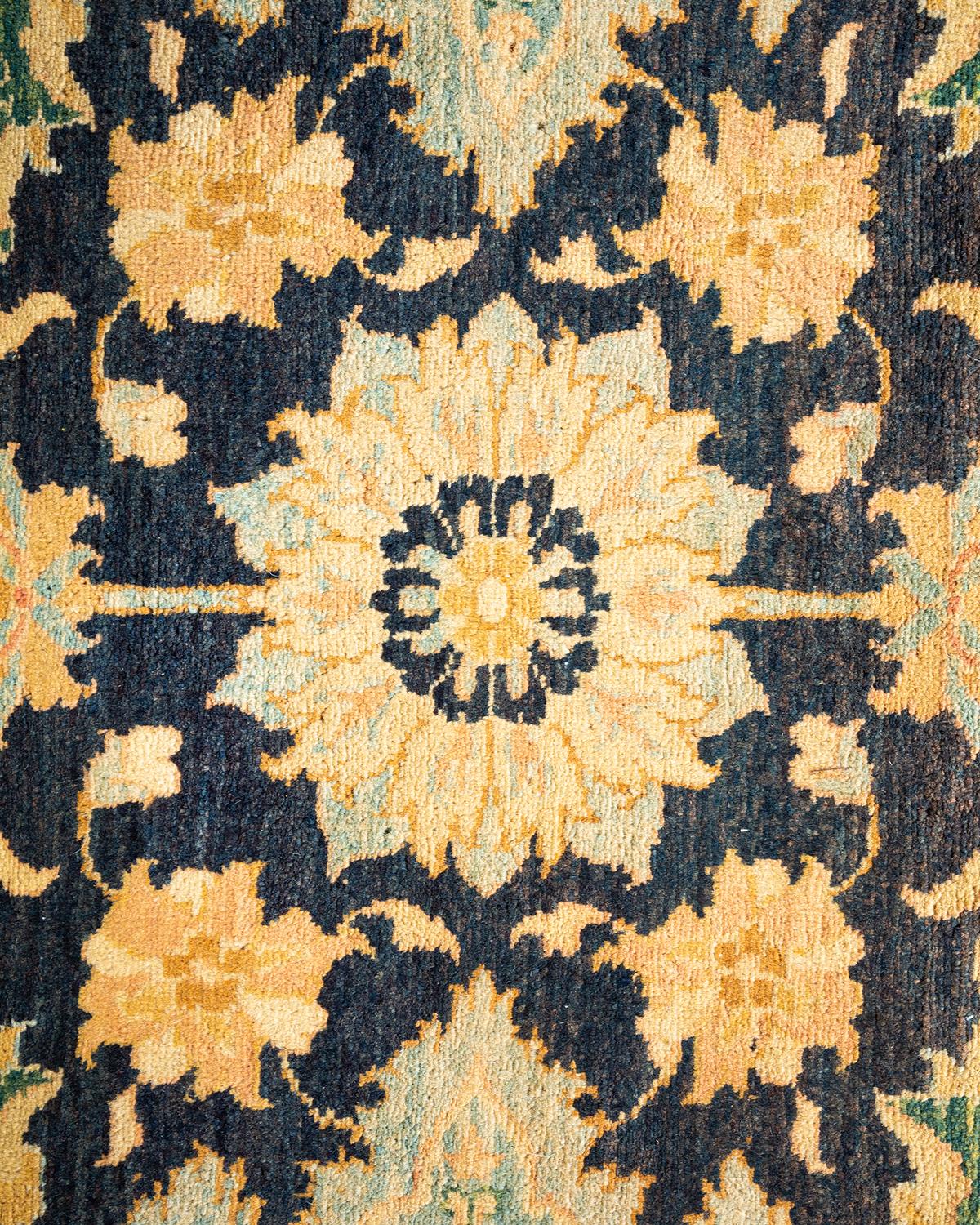 XXIe siècle et contemporain Tapis traditionnel bleu moghol unique fait main, unique en son genre en vente
