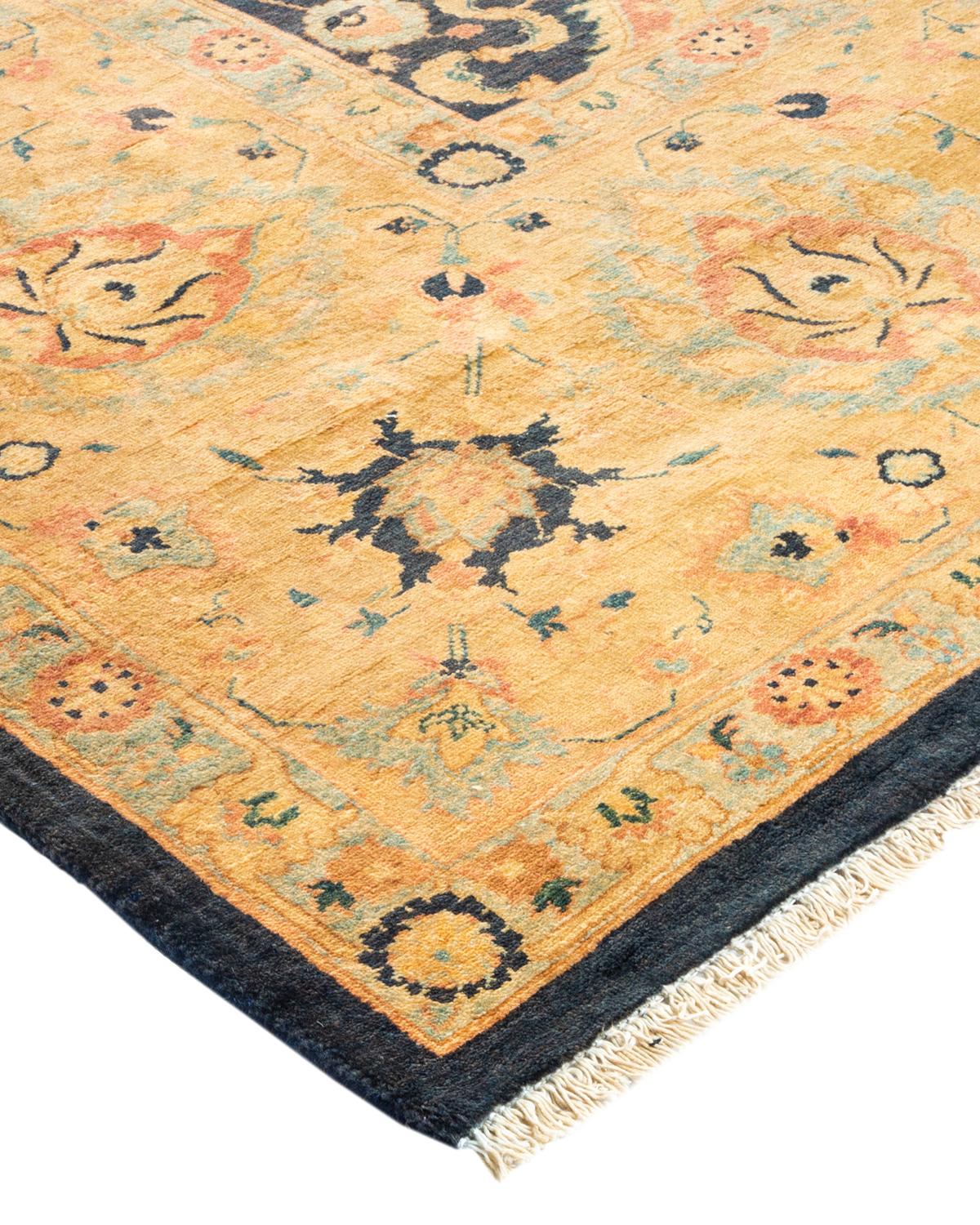 Laine Tapis traditionnel bleu moghol unique fait main, unique en son genre en vente