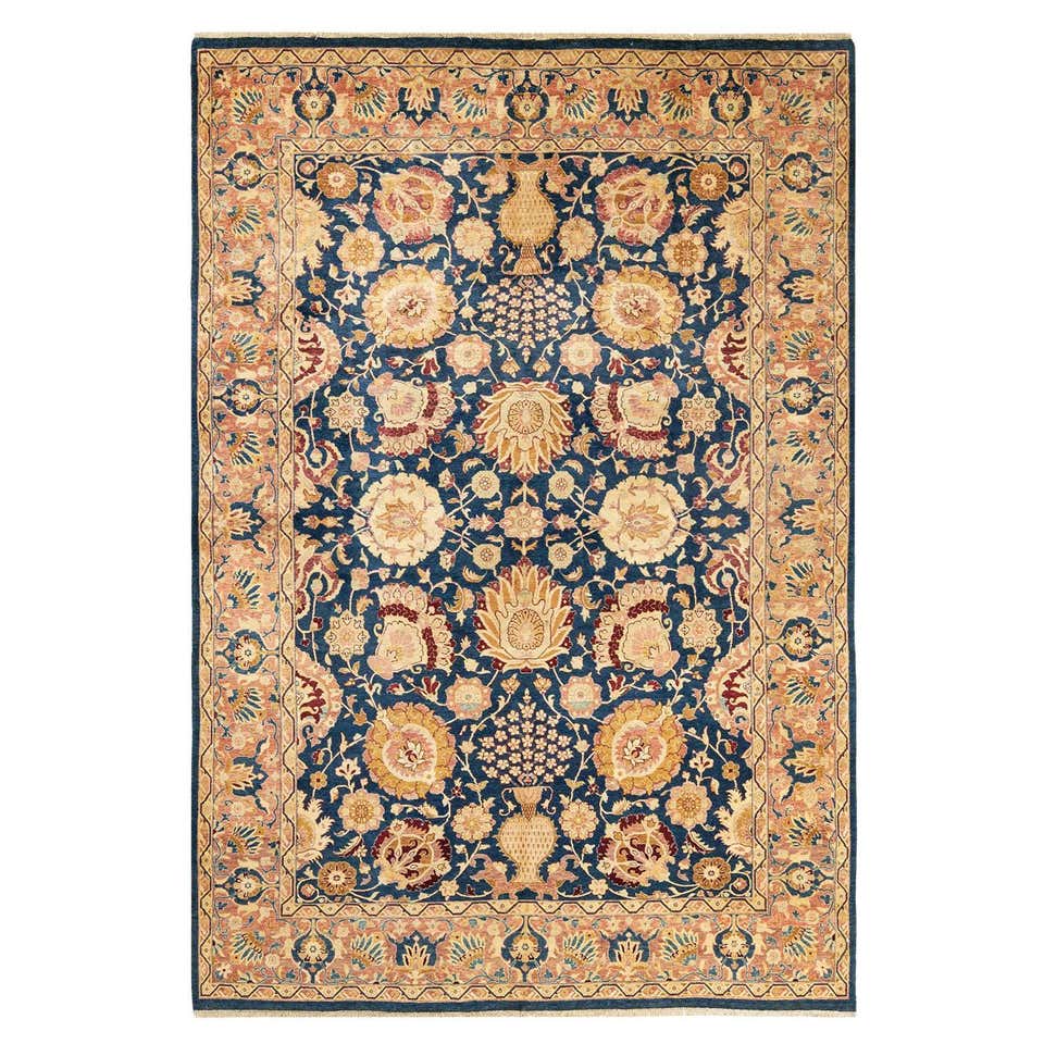 Handmade Geometric Rug, Navy Blue Carpet Traditional Livingroom Rug For ...