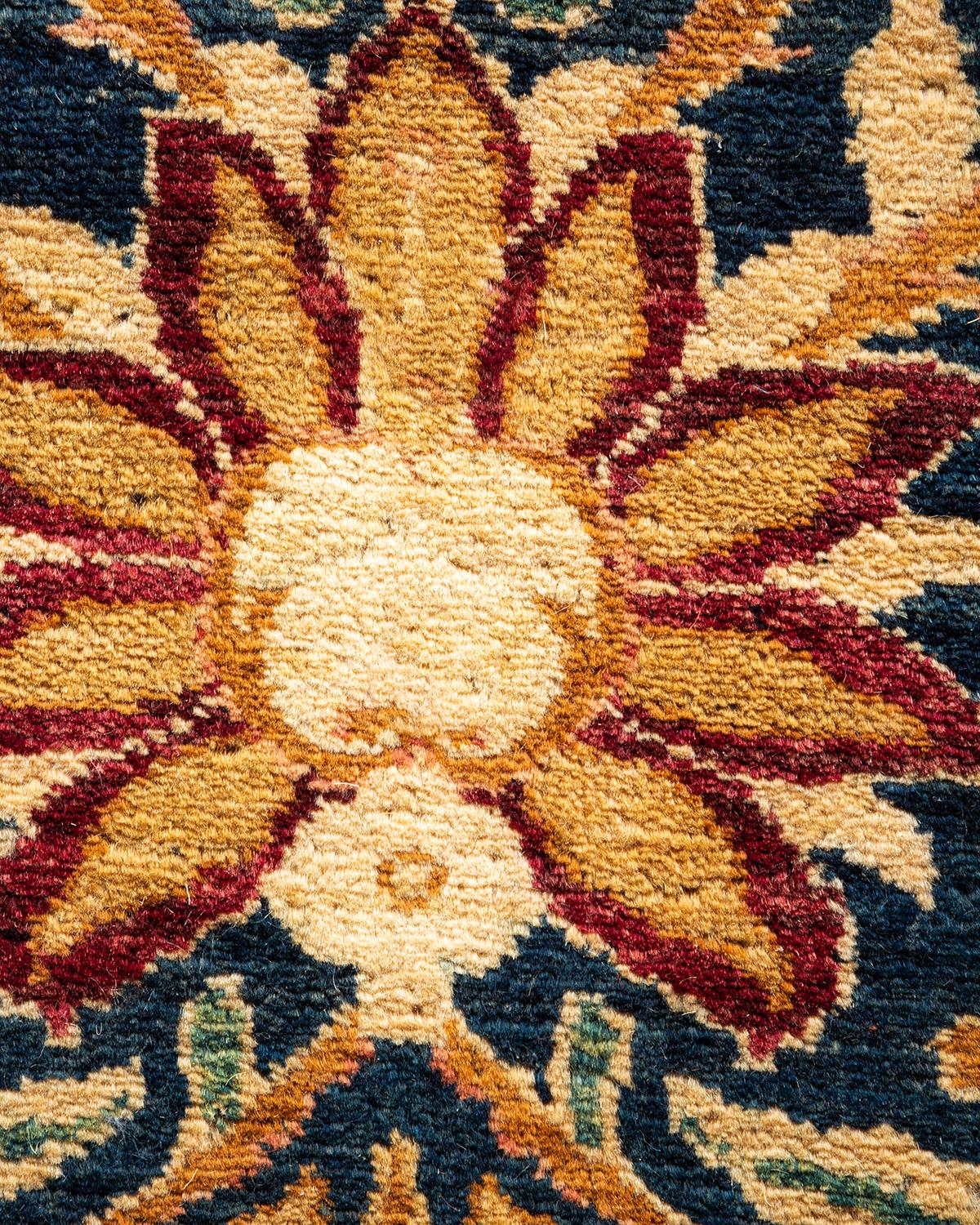 XXIe siècle et contemporain Tapis traditionnel bleu moghol unique fait main, unique en son genre en vente