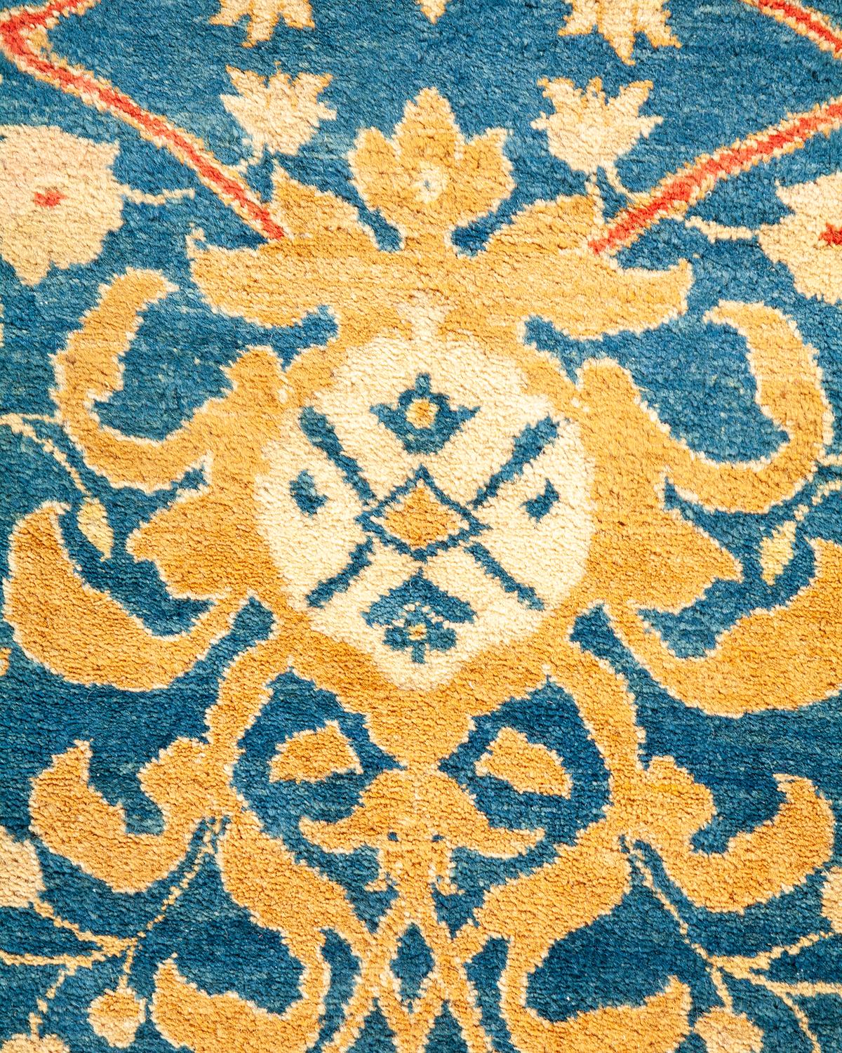 Traditioneller handgefertigter Mogul-Blauer Teppich, Unikat (21. Jahrhundert und zeitgenössisch) im Angebot