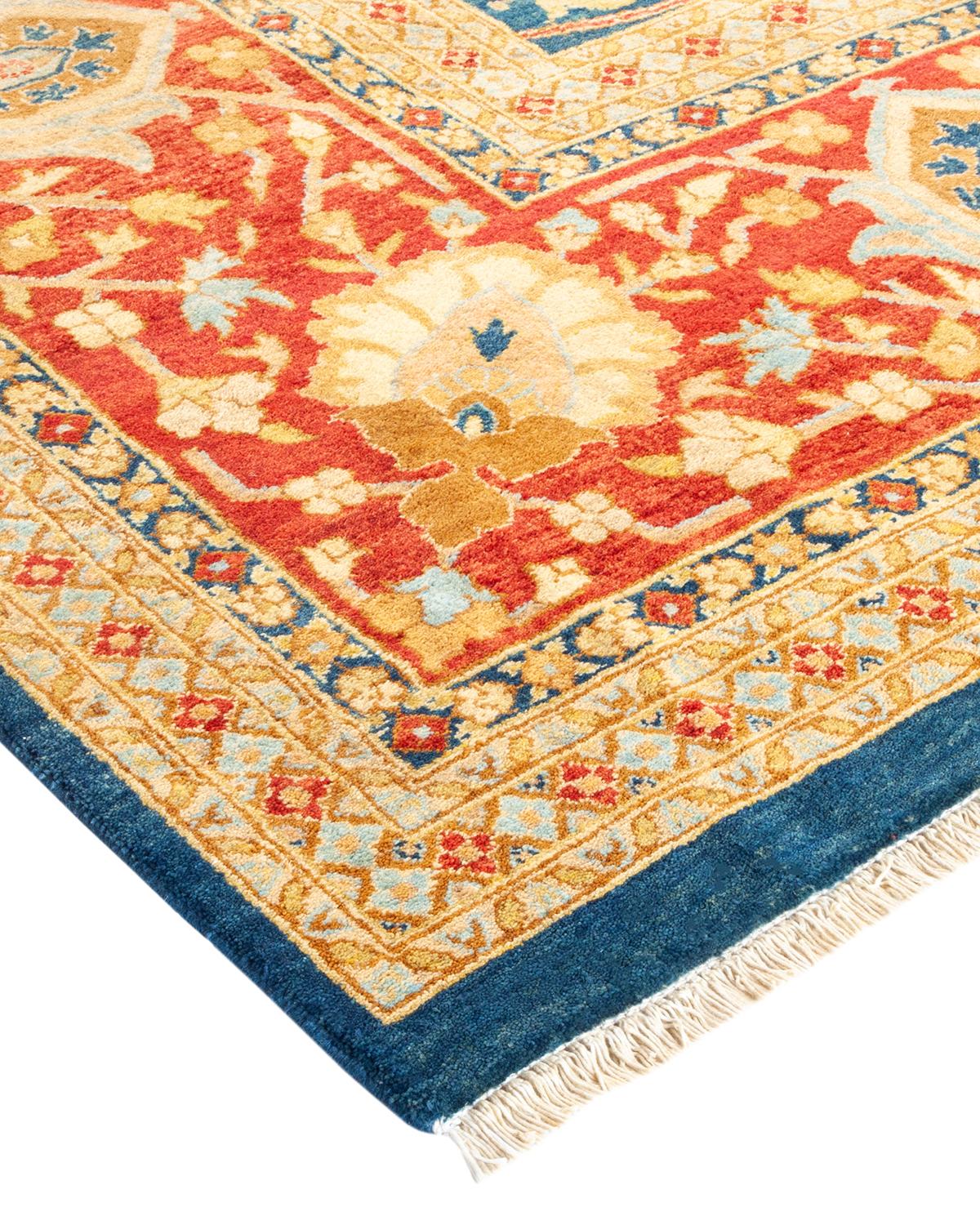 Traditioneller handgefertigter Mogul-Blauer Teppich, Unikat (Wolle) im Angebot