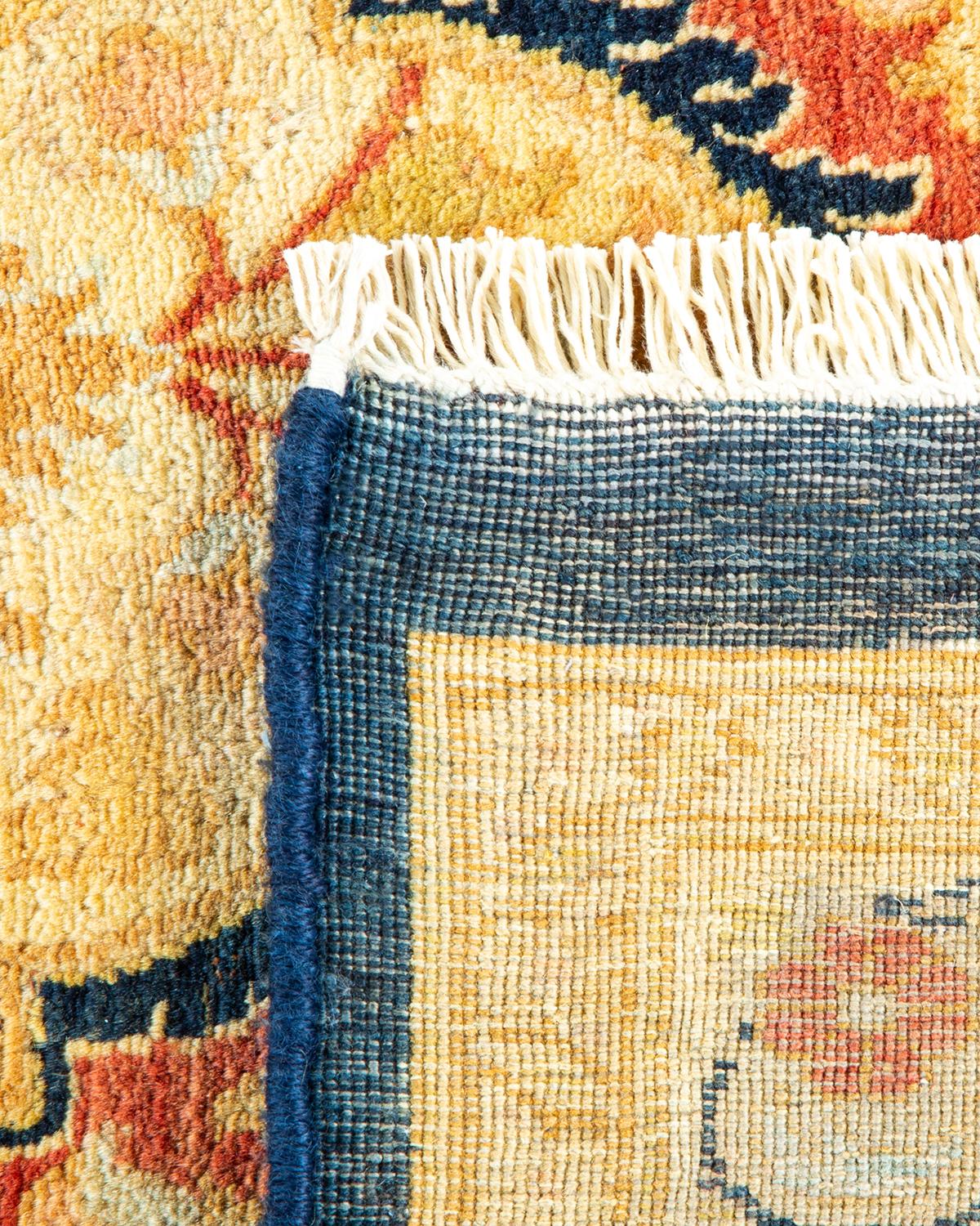 Noué à la main Tapis traditionnel bleu moghol unique fait main, unique en son genre en vente