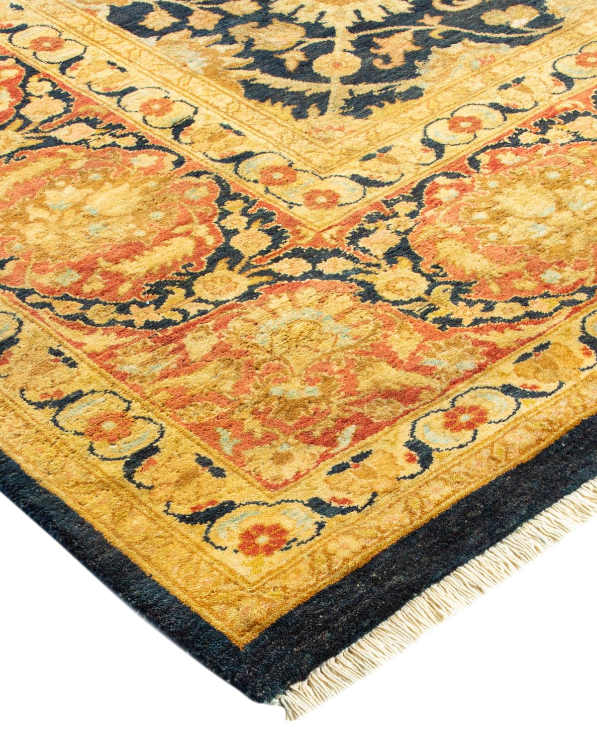 Laine Tapis traditionnel Mogul bleu, unique en son genre, fait à la main en vente